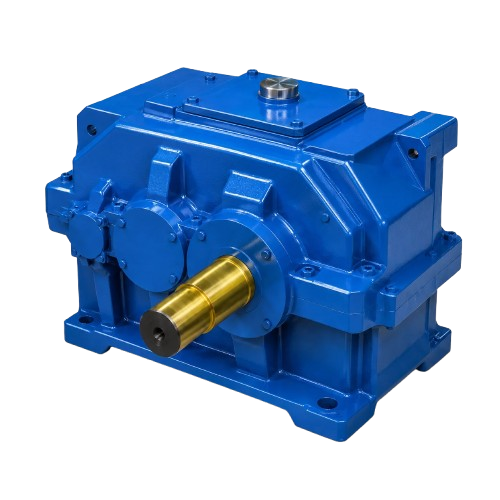 Reductor industrial azul con eje de salida para transmisión mecánica de potencia