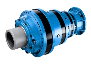 Reductor planetario industrial azul para aplicaciones de alto torque y transmisión de potencia