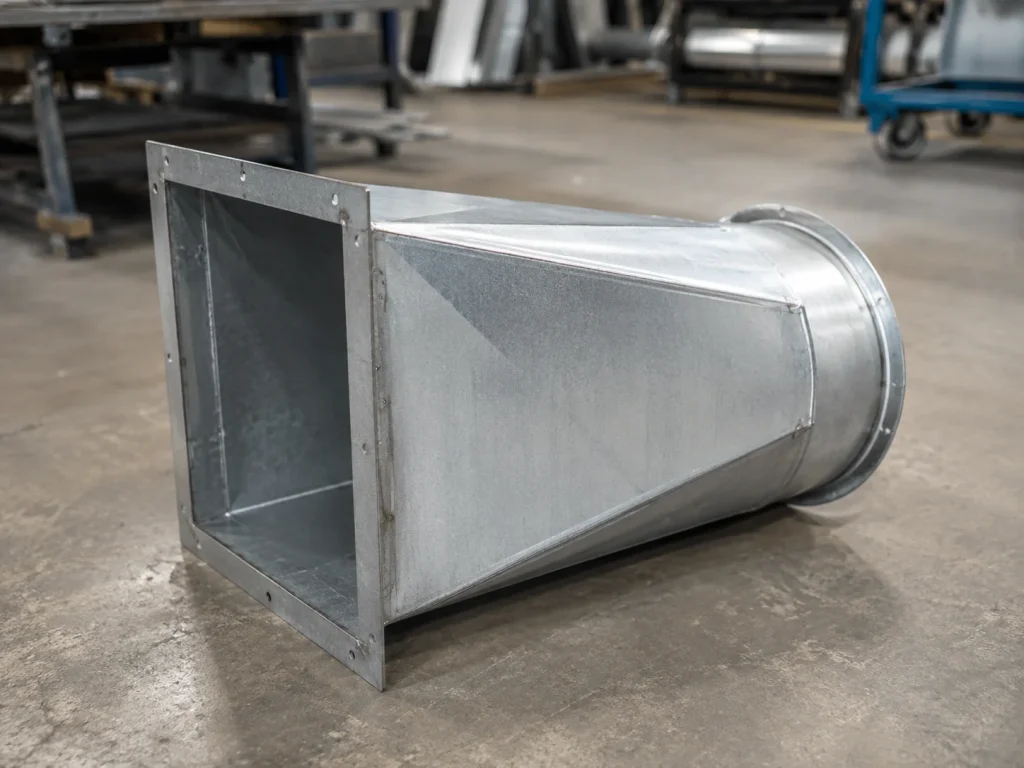 Ductos y transiciones metálicas fabricadas para conducción, descarga o conexión entre equipos industriales