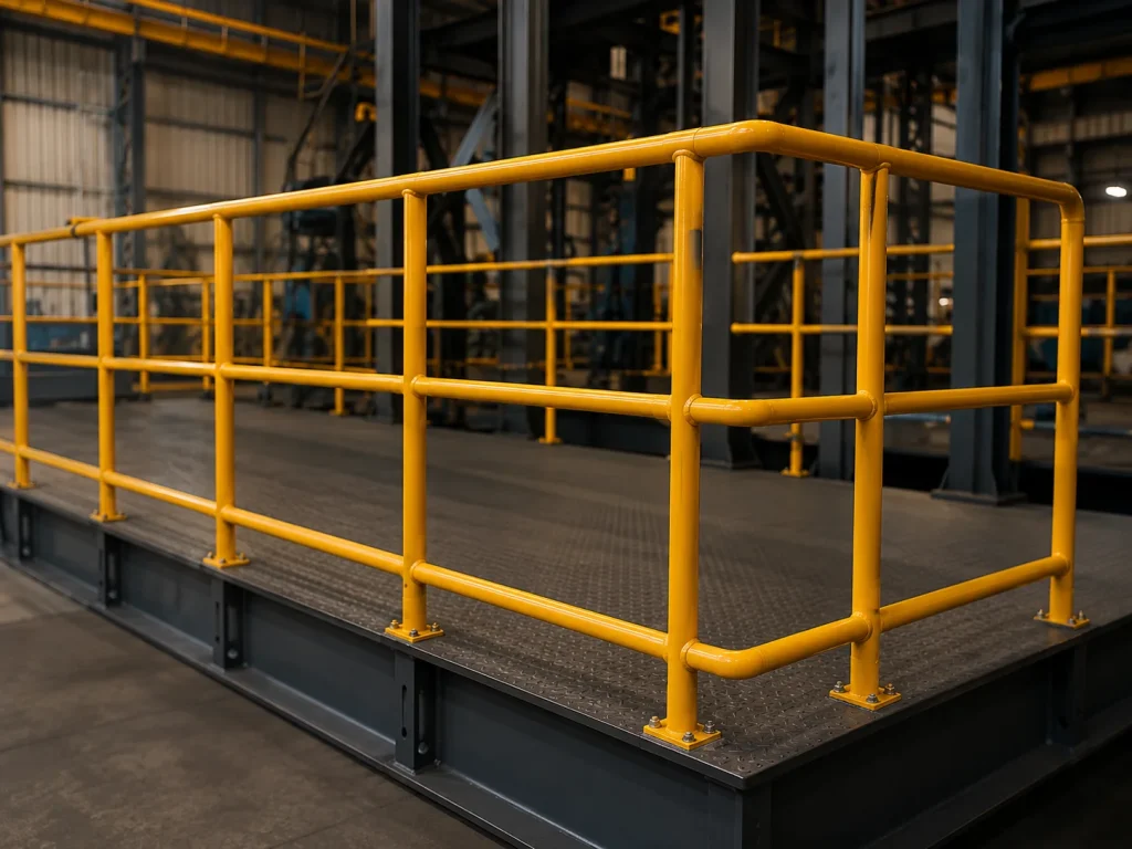 Plataforma metálica de mantenimiento para acceso seguro a equipos en planta industrial