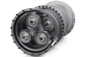 Reductor planetario industrial con tren planetario visible, alto torque en diseño compacto para aplicaciones exigentes